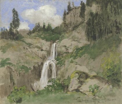 Landschaft mit Wasserfall (Dekoration zu einem Puppentheater)