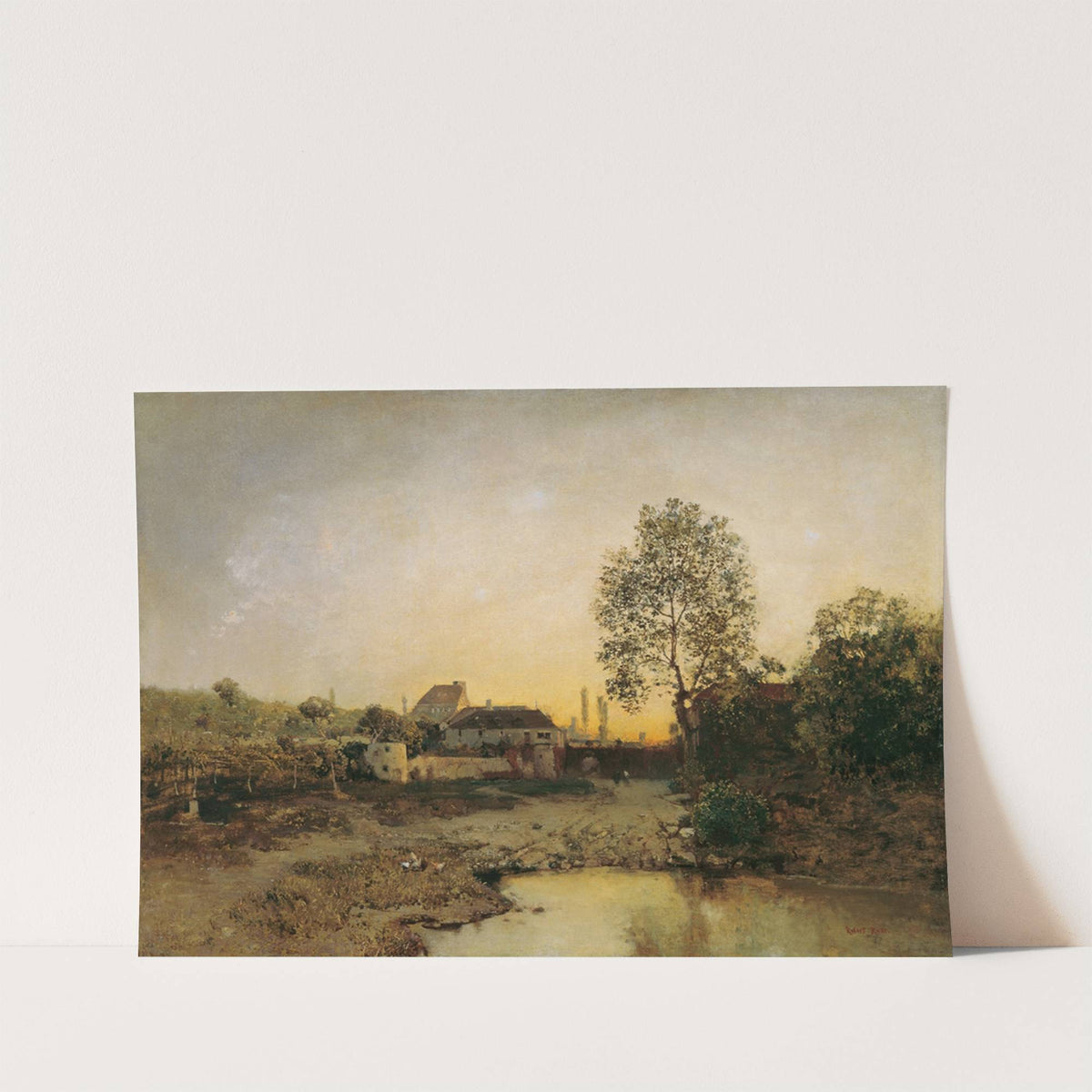 Landschaft mit Weiher und Gehöften by Robert Russ