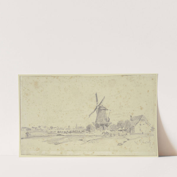 Landschaft mit Wiedensahler Holländermühle und Haus des Müllers (ca. 1870) by Wilhelm Busch