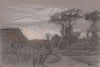 Landschap met bomen en een pad langs een huis