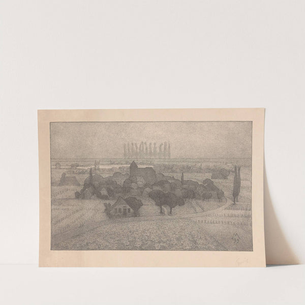 Landschap met dorp bij een rivier Schemering (1895) by Simon Moulijn