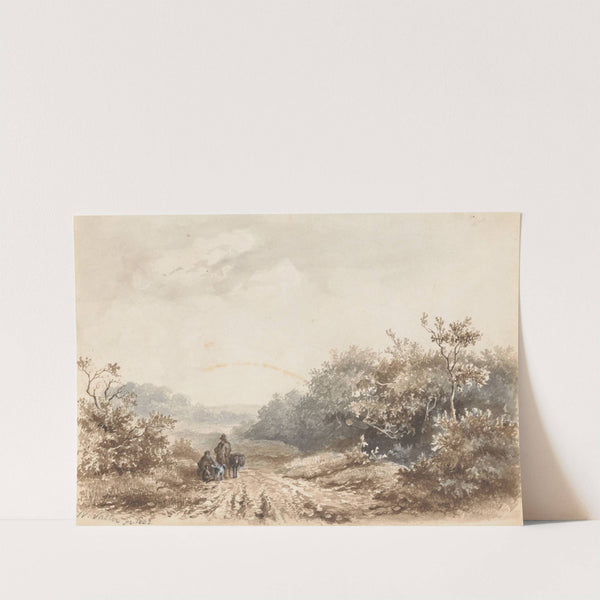 Landschap met een familie, een schaap en een hond by Hendrik Valkenburg