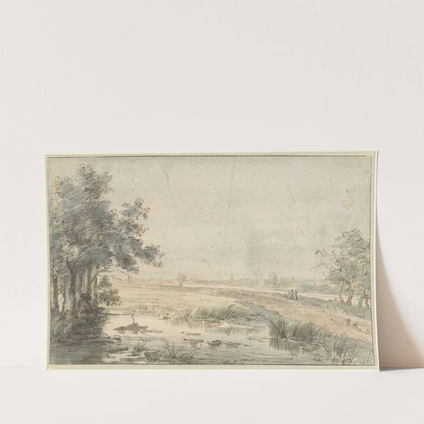 Landschap met een hengelaar aan het water by Jan Hulswit