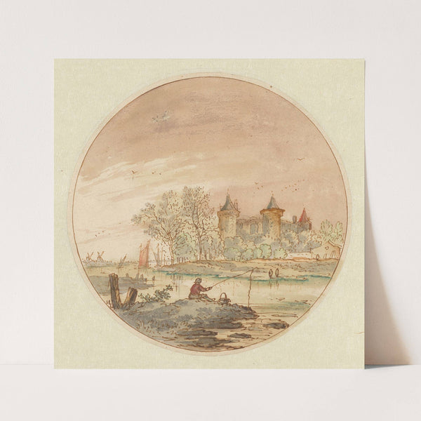 Landschap met een hengelaar en een kasteel (1644 - 1686) by Aernout Ter Himpel
