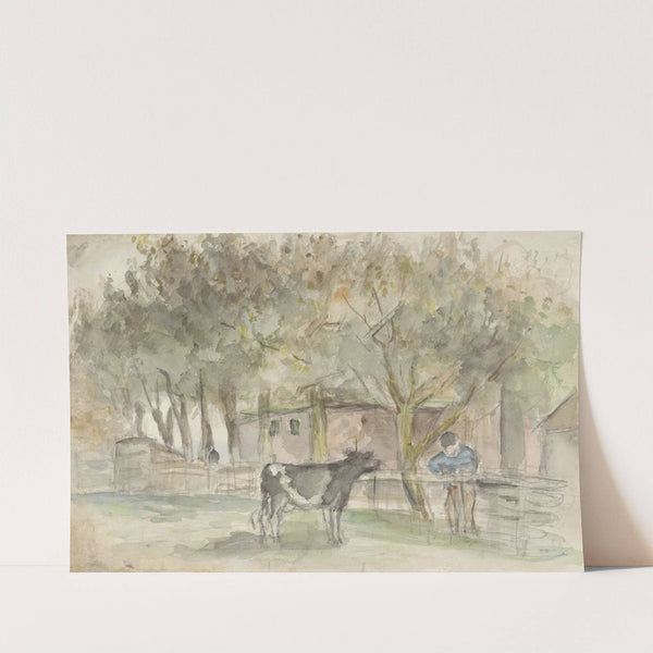 Landschap met een koe en een boer by Jozef Israëls