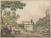 Landschap met figuren en een bruggetje bij een boerenwoning