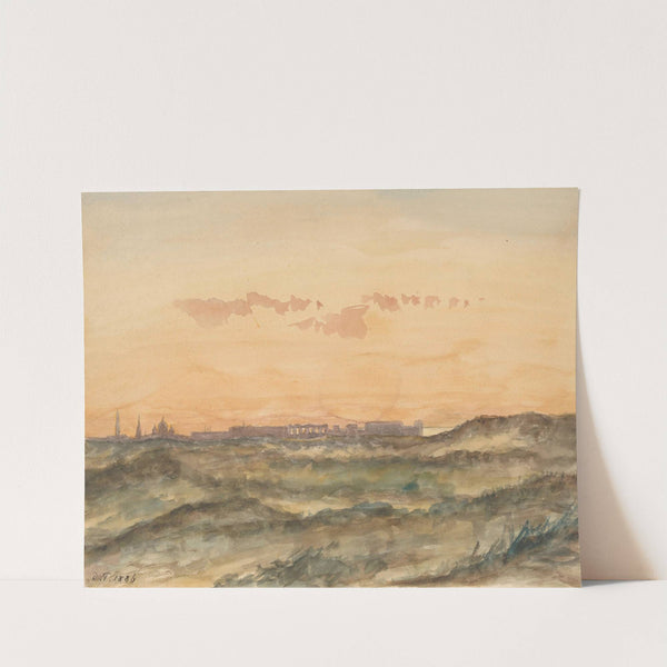 Landschap met in de verte het silhouet van een stad by Dirk Arnoldus Tavenraat