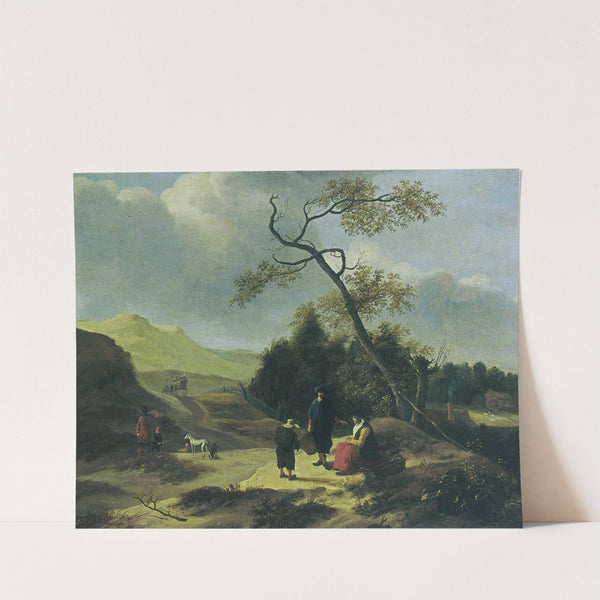 Landschap met jagers en rustende reizigers by Jan Baptist Wolfaerts