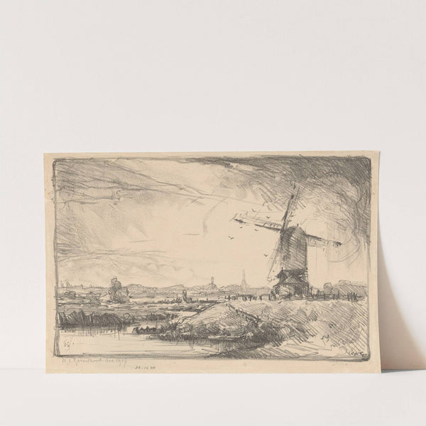 Landschap met molen bij Leiden (1917) by Willem Adrianus Grondhout