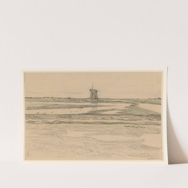 Landschap met poldermolen Het Noorden in polder Het Noorden op Texel by Theo van Hoytema