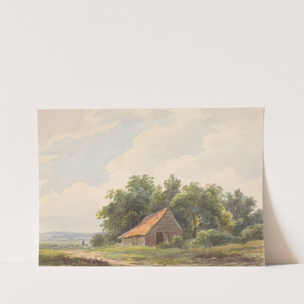 Landschap met schuur en in de verte een herder met schapen (1797 - 1870) by Andreas Schelfhout