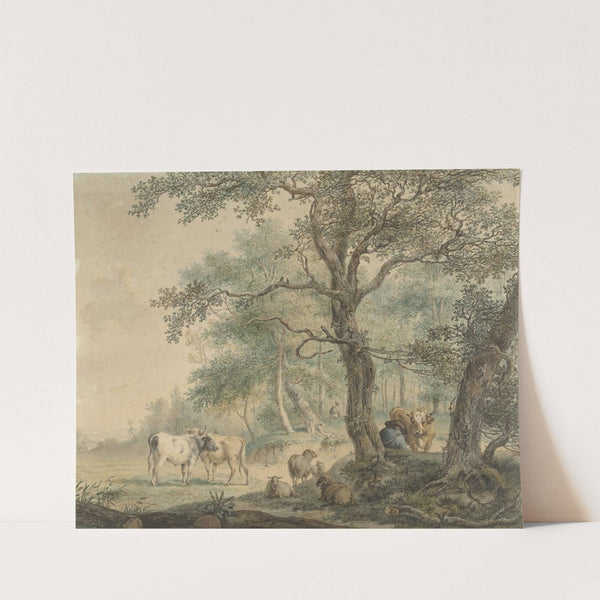 Landschap met twee herders met vee by Pieter Gerardus van Os