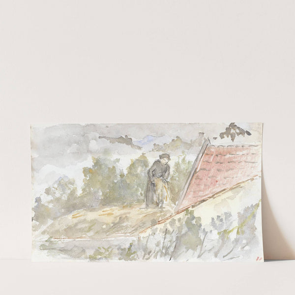 Landschap met vrouw en dak van een huis (1834 - 1911) by Jozef Israëls