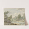 Landschap met zittende tekenaar en kasteel aan water by Hermanus Numan