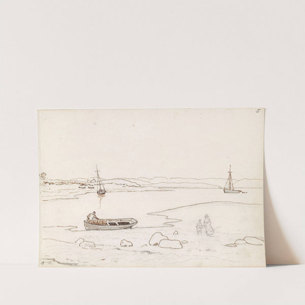 Landskap med båter og mennesker (1877) by Hans Gude