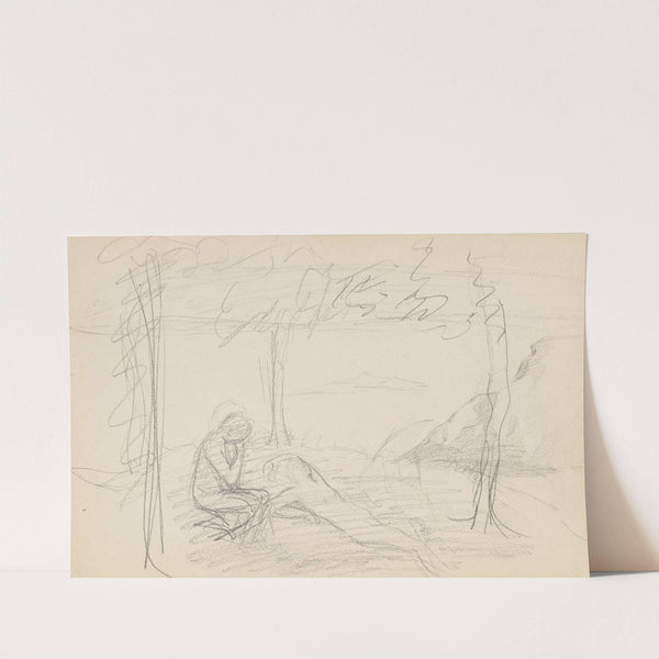 Landskap med en sittende og en liggende person (1894) by Signe Scheel