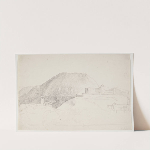 Landsskabsstudie med bjerg og bygninger Spoleto, Italien by Johan Ludvig Lund