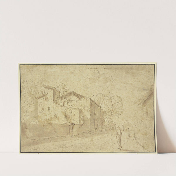 Landstraße an italienischen Gebäuden vorbeiführend by Cornelis Van Poelenburch