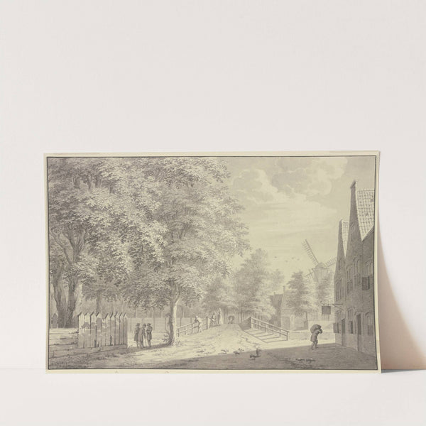 Landstraße bei einer Stadt, rechts ein Wirtshaus, in welches ein Mann einen Sack trägt by Gerard van Rossum