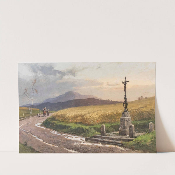 Landstraße mit Kornfeld und Wegkreuz by Georg Janny