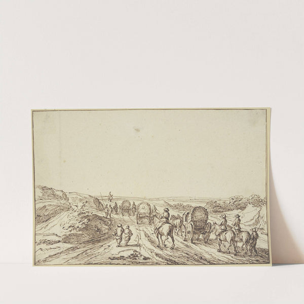 Landstraße mit vielen Wagen, Reitern und Fußgängern belebt by Nicolaes van Lijnhoven