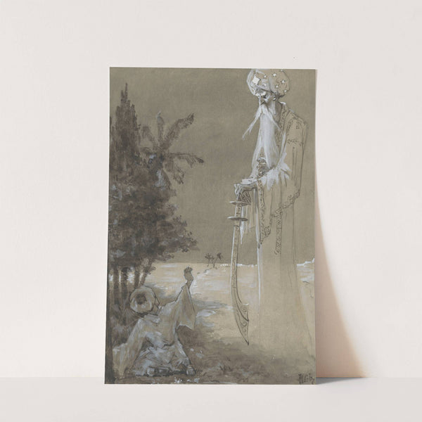 Lange man met baard kijkt neer op een zittende jongen by H.C. Louwerse