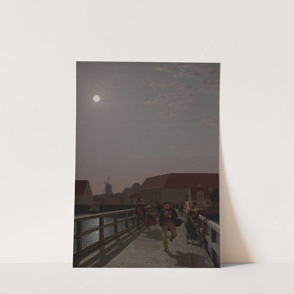 Langebro, Copenhagen, in the Moonlight with Running Figures (1836) by Christoffer Wilhelm Eckersberg
