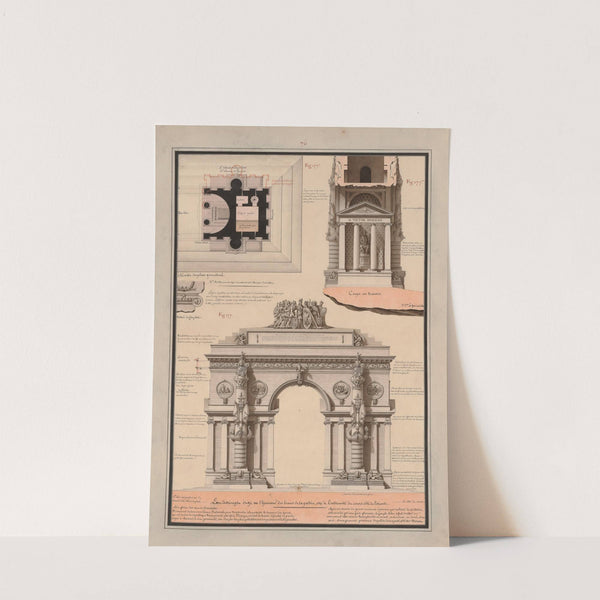 L’arc de triomphe érigé en l’honneur des braves de la patrie, est à l’extrémité du cours du côté de l’orient ; Moitié du plan géométral (1777-1825) by Jean Jacques Lequeu