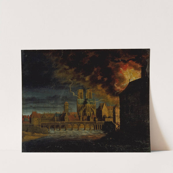 Le chevet de Notre-Dame, le pont de la Tournelle et l'île Saint-Louis, durant un incendie by Anonymous