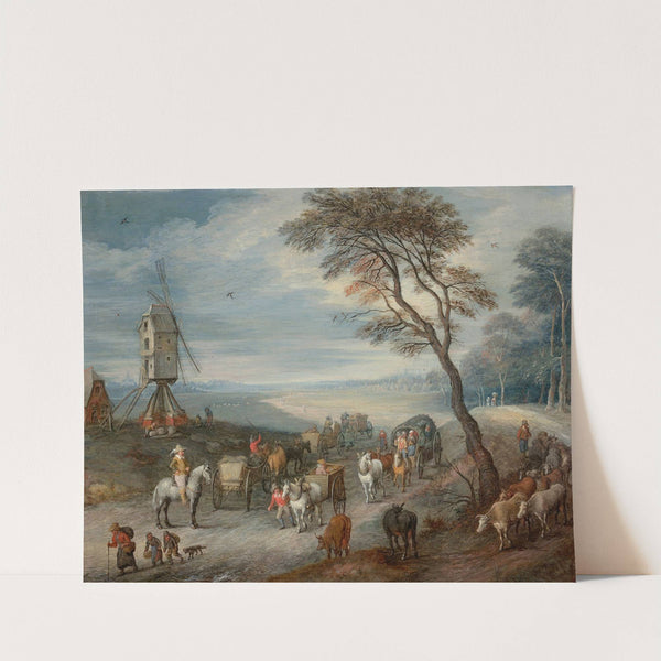 Le départ pour le marché, près d'un moulin by Joseph van Bredael