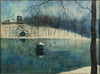 Le parc Léopold d’Ostende avec l’étang et le Trinkhall, sous la neige