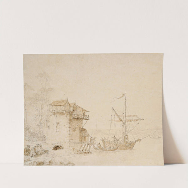 Le péage à bateau dans un paysage orientaliste by Jean-Baptiste Le Prince