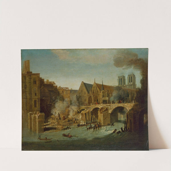Le Petit-Pont, après l'incendie de 1718 by Jean-Baptiste Oudry