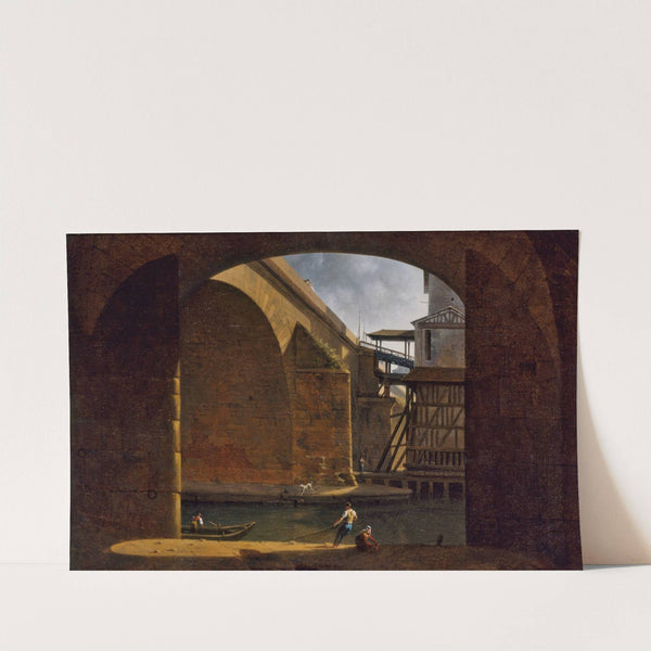Le Pont et la Pompe Notre-Dame, vus de la voûte du quai de Gesvres by Auguste Jacques Régnier
