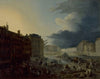 Le pont Rouge et les pointes des îles Saint-Louis et de la Cité, vus du port au blé
