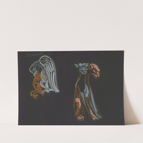 Le Triomphe de Paris – maquette de décor – Illuminations de statues parisiennes – deux statues diverses de la cathédrale Notre-dame de Paris (1920s) by Robert Delaunay