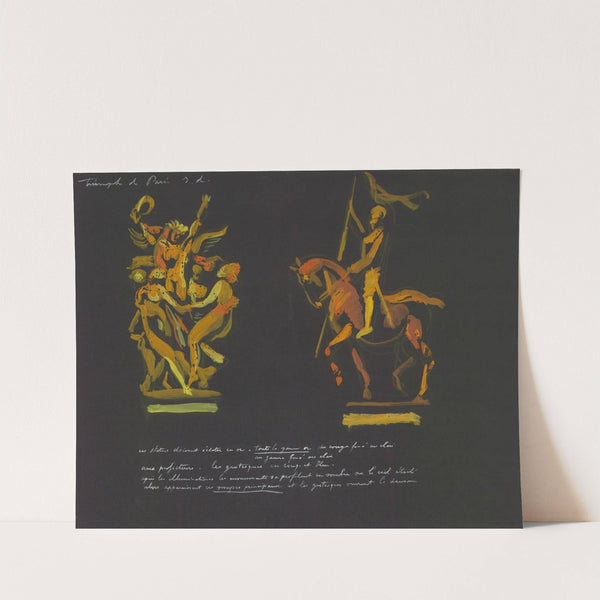 Le Triomphe de Paris – maquette de décor – Illuminations de statues parisiennes – la danse de Carpeaux, la statue équestre de Jeanne d’arc de Frémiet (1920s) by Robert Delaunay