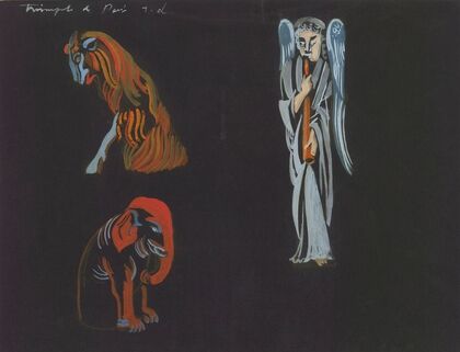 Le Triomphe de Paris – maquette de décor – Illuminations de statues parisiennes – trois statues diverses de la cathédrale Notre-dame de Paris (1920s)
