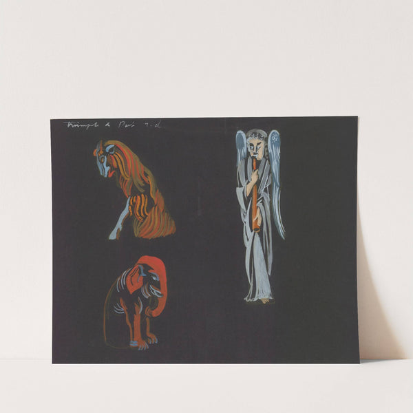 Le Triomphe de Paris – maquette de décor – Illuminations de statues parisiennes – trois statues diverses de la cathédrale Notre-dame de Paris (1920s) by Robert Delaunay