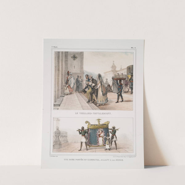 Le vieillard convalescent; Une dame portée en caderinha, allant à la messe (1834 - 1839) by Jean Baptiste Debret