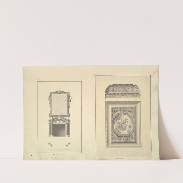 Leaf from Aedes Walpolianae mounted with two drawings; (a); Salon Chimney, Houghton Hall, Norfolk, Elevation; (b); Salon Ceiling, Houghton Hall, Norfolk by Isaac Ware