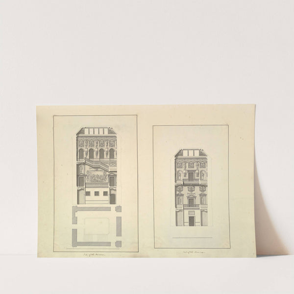 Leaf from Aedes Walpolianae mounted with two drawings (a); Side of the Staircase, Houghton Hall, Norfolk, Elevation; (b); End of Staircase, Houghton Hall, Norfolk by Isaac Ware