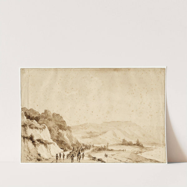 Leger trekt langs een rivier in een vallei by Pieter van Loon