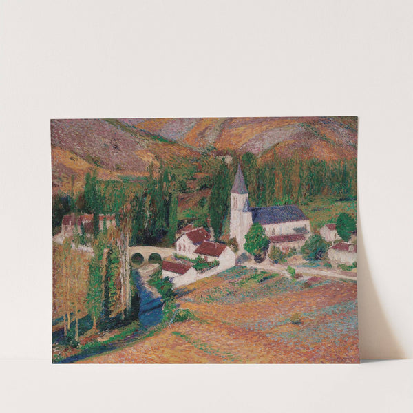 L’église de Labastide-du-Vert avec le pont et la rivère, un soir d’automne by Henri Martin