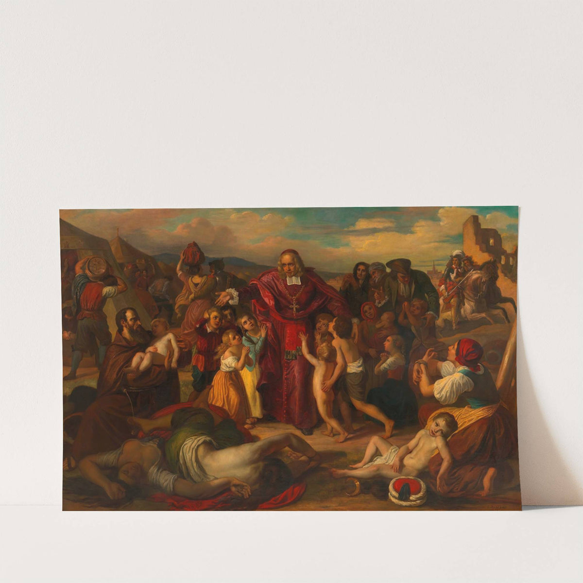 Leopold Graf Kollonitsch führt nach der Belagerung Wiens im Jahr 1683 die Kinder der ermordeten christlichen Gefangenen aus dem verlassenen türkischen Lager (1853) by Carl Rahl