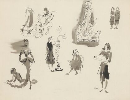 Les Bonnes – maquette de costume – planche – lit, esquisses de costumes (1947) — size preview