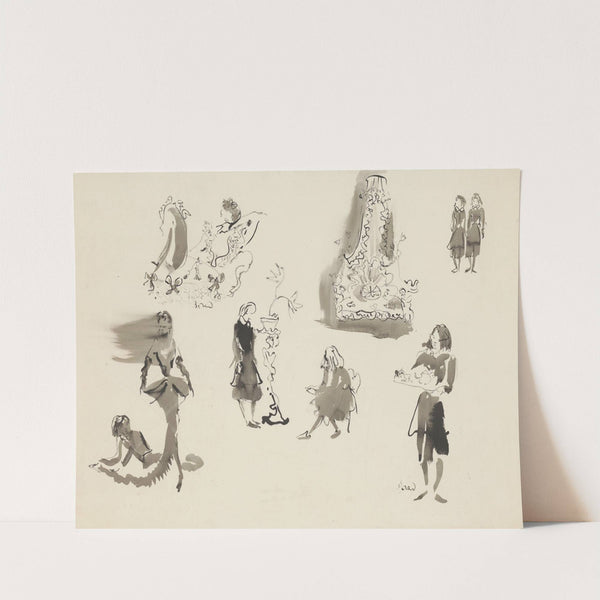 Les Bonnes – maquette de costume – planche – lit, esquisses de costumes (1947) by Christian Bérard