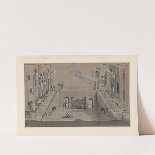 Les fourberies de Scapin – maquette de décor – rue avec venelles en escalier à droite et à gauche (1849) by Christian Bérard