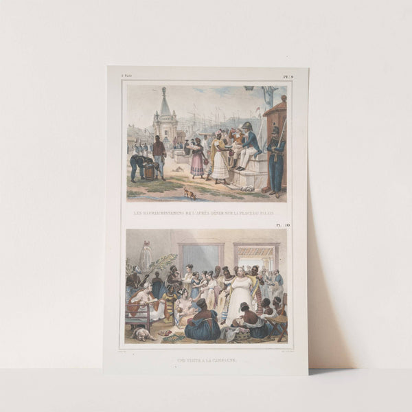 Les rafraîchissements de l’après dîner sur la place du palais; Une visite à la campagne (1834 - 1839) by Jean Baptiste Debret