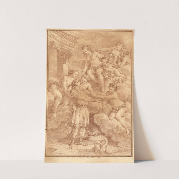 Les trois Grâces accueillent Charite et Vénus pleurant devant la grotte de Charite qu'elle croit mort by Charles Nicolas Cochin II